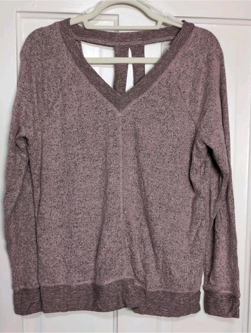 Maurices Mauve V-Neck Long Sleeve Top with Strappy Back Women's Size S